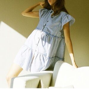 Free People‎ Stripped tiered mini dress button front M NWT breezy nautical